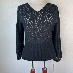 NWT A. Byer Black V-Neck Loose Knit Sweater Size M